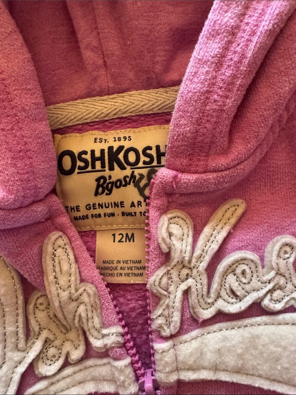OshKosh B'gosh Lavender Pink Hooded Zip Sweatshirt with Logo Applique